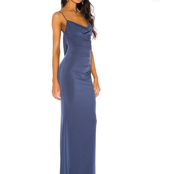 katie may surreal cowl back evening dress